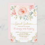 Zoete 16 Birthday Blush Gold Floral Sweet Sixteen Kaart<br><div class="desc">Dit vrouwelijke ontwerp is voorzien van prachtige waterverf blauw roze rozen met gouden bladaccenten</div>