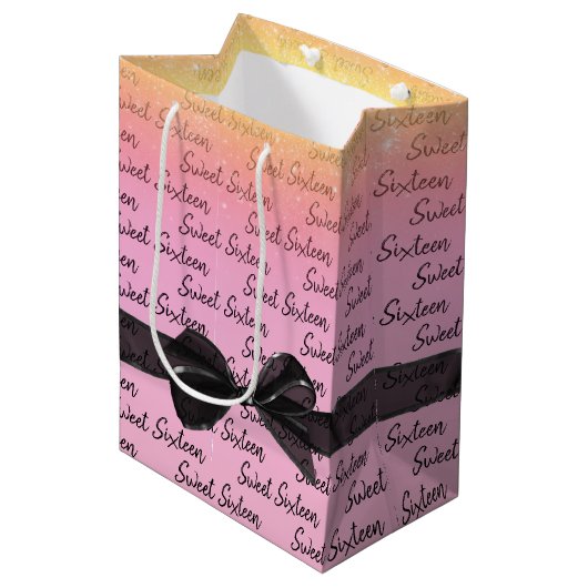 Zoete 16 Birthday Bow met Glitter Medium Cadeauzakje (Voorkant Gekanteld)