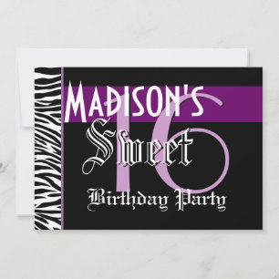 Zoete 16 Birthday Custom Sjabloon Zebra Paars Kaart