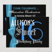 Zoete 16 Birthday Faux Blue Bow Kaart (Voorkant / Achterkant)