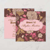 Zoete 16 Birthday Floral Pink Brown Kaart (Voorkant / Achterkant)