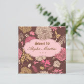 Zoete 16 Birthday Floral Pink Brown Kaart (Staand voorkant)