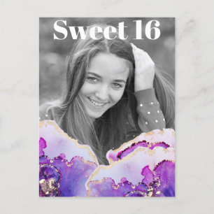 *~* Zoete 16 Birthday Foto Violet Abstract AP29 Uitnodiging Briefkaart
