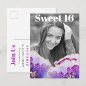 *~* Zoete 16 Birthday Foto Violet Abstract AP29 Uitnodiging Briefkaart (Voorkant / Achterkant)