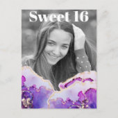 *~* Zoete 16 Birthday Foto Violet Abstract AP29 Uitnodiging Briefkaart (Voorkant)