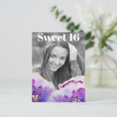 *~* Zoete 16 Birthday Foto Violet Abstract AP29 Uitnodiging Briefkaart (Staand voorkant)