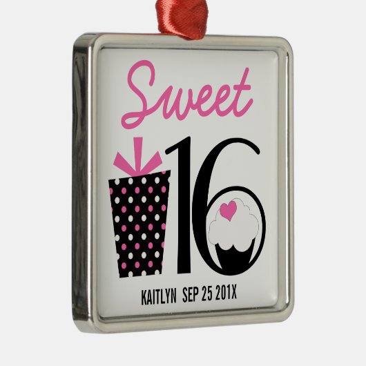 Zoete 16 Birthday gepersonaliseerd Keepomwille Metalen Ornament (Rechts)