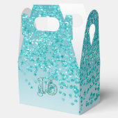 Zoete 16 Birthday Glam Blauwgroen Blue Glitter Bedankdoosjes (Geopend)