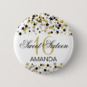 Zoete 16 Birthday Gold Glitter Star Confetti Ronde Button 5,7 Cm