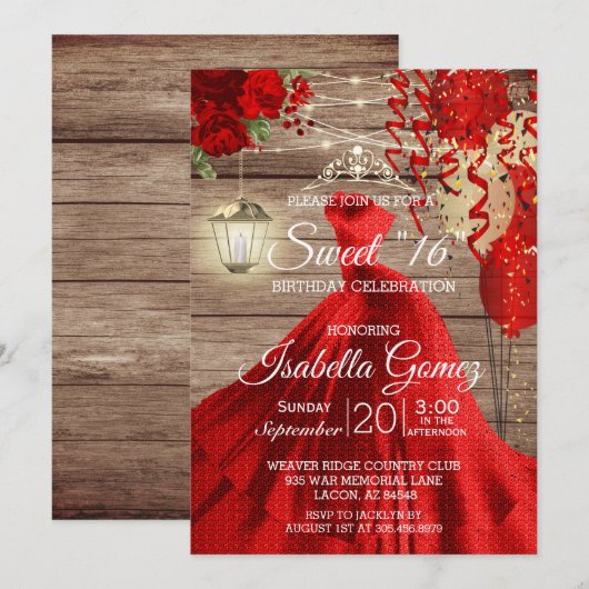 Zoete 16 Birthday - Hout en Rode Bloemen Kaart (Voorkant / Achterkant)