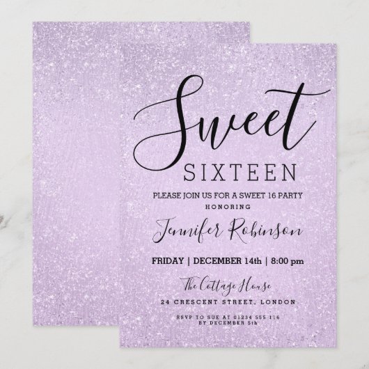 Zoete 16 Birthday Lavender Glitter look Paint Kaart (Voorkant / Achterkant)