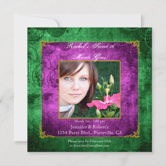 Zoete 16 Birthday Mardi Gras Party Kaart (Voorkant)