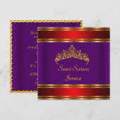 Zoete 16 Birthday paars Red Gold Tiara Kaart (Voorkant / Achterkant)
