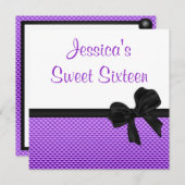 Zoete 16 Birthday Paars White Black Bow Kaart (Voorkant / Achterkant)
