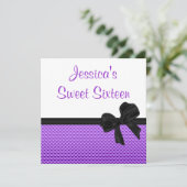 Zoete 16 Birthday Paars White Black Bow Kaart (Staand voorkant)