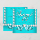 Zoete 16 Birthday Party Blauwgroen Blue Aqua Pearl Kaart (Voorkant / Achterkant)