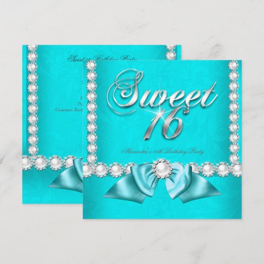 Zoete 16 Birthday Party Blauwgroen Blue Aqua Pearl Kaart (Voorkant / Achterkant)