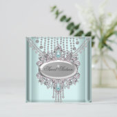 Zoete 16 Birthday Party Blue White Diamonds Kaart (Staand voorkant)