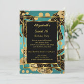 Zoete 16 Birthday Party Gold Blauwgroen zwarte flo Kaart (Staand voorkant)