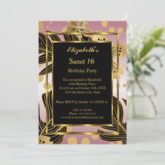 Zoete 16 Birthday Party Gold Pink Floral Kaart (Staand voorkant)