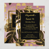 Zoete 16 Birthday Party Gold Pink Floral Kaart (Voorkant / Achterkant)