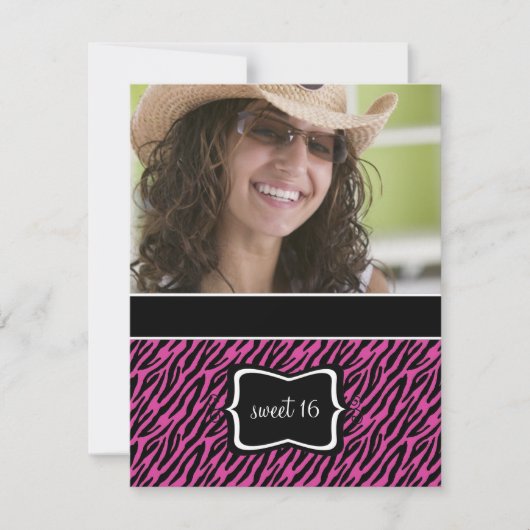 Zoete 16 Birthday Party Invitations {Zebra Print} Kaart (Voorkant)