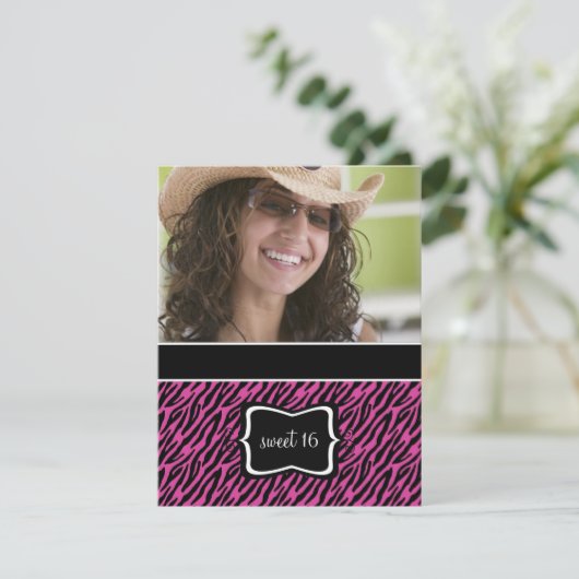 Zoete 16 Birthday Party Invitations {Zebra Print} Kaart (Staand voorkant)