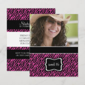 Zoete 16 Birthday Party Invitations {Zebra Print} Kaart (Voorkant / Achterkant)