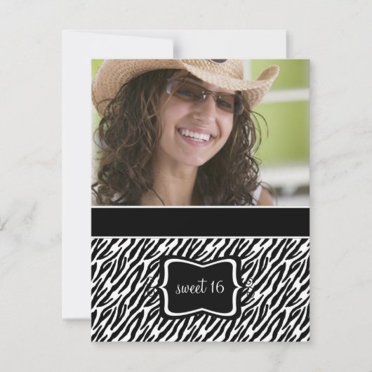 Zoete 16 Birthday Party Invitations {Zebra Print} Kaart (Voorkant)