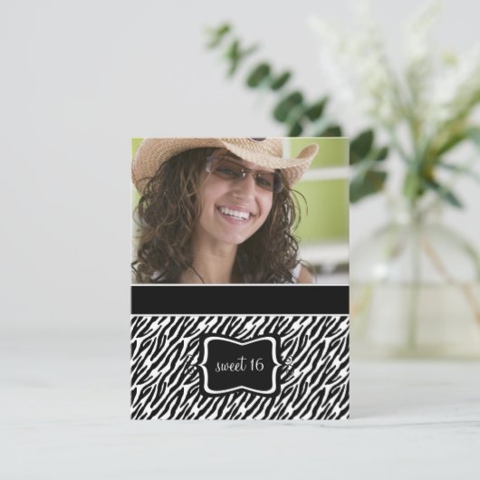 Zoete 16 Birthday Party Invitations {Zebra Print} Kaart (Staand voorkant)
