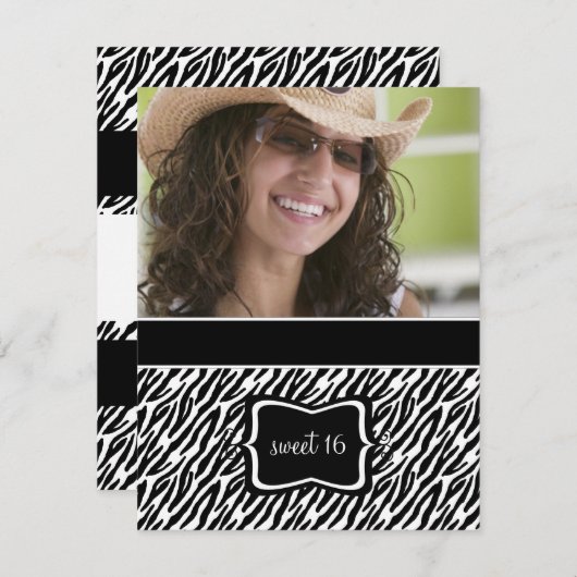 Zoete 16 Birthday Party Invitations {Zebra Print} Kaart (Voorkant / Achterkant)