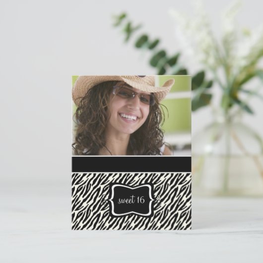 Zoete 16 Birthday Party Invitations {Zebra Print} Kaart (Staand voorkant)