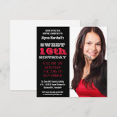 Zoete 16 Birthday Party Mod Black and Red Kaart (Voorkant / Achterkant)
