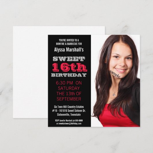 Zoete 16 Birthday Party Mod Black and Red Kaart (Voorkant / Achterkant)
