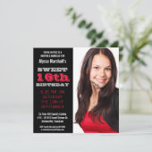 Zoete 16 Birthday Party Mod Black and Red Kaart (Staand voorkant)