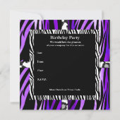 Zoete 16 Birthday Party Paars Black White Zebra Kaart (Achterkant)