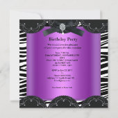 Zoete 16 Birthday Party Paars Black White Zebra Kaart (Achterkant)