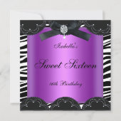 Zoete 16 Birthday Party Paars Black White Zebra Kaart (Voorkant)