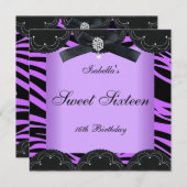 Zoete 16 Birthday Party Paars Black Zebra Kaart (Voorkant / Achterkant)