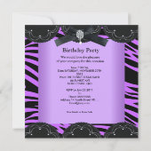 Zoete 16 Birthday Party Paars Black Zebra Kaart (Achterkant)