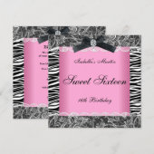 Zoete 16 Birthday Party Pink Black White Zebra Kaart (Voorkant / Achterkant)