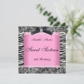 Zoete 16 Birthday Party Pink Black White Zebra Kaart (Staand voorkant)