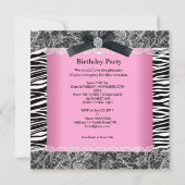 Zoete 16 Birthday Party Pink Black White Zebra Kaart (Achterkant)