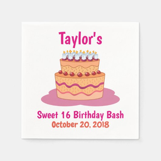 Zoete 16 Birthday Party Pink met Cake Servet (Voorkant)