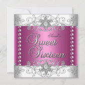 Zoete 16 Birthday Party Pink Pearl White Diamond Kaart (Voorkant)