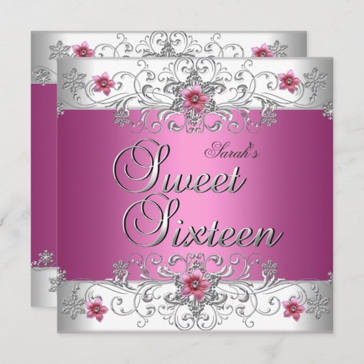 Zoete 16 Birthday Party Pink White Diamond Kaart (Voorkant / Achterkant)