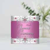 Zoete 16 Birthday Party Pink White Diamond Kaart (Staand voorkant)