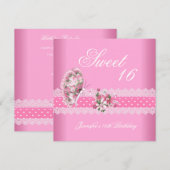 Zoete 16 Birthday Party Pink White Pink Spot Pink Kaart (Voorkant / Achterkant)