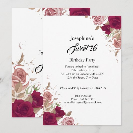 Zoete 16 Birthday Party Red Pink Roses Kaart (Voorkant / Achterkant)