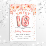 Zoete 16 Birthday Party - Roos Gold Balloons Kaart<br><div class="desc">Lieve uitnodiging van 16 verjaardagsfeestjes. Elegant design in faux glitter roos gold met florale accenten. Nodig kaart met gouden roos nummer 16 ballonnen uit,  manuscriptdoopvont met confetti. Blush koraalroze,  wit. Ideaal voor een stijlvolle zestiende feestdag. Bericht me als je aangepaste leeftijd nodig hebt.</div>